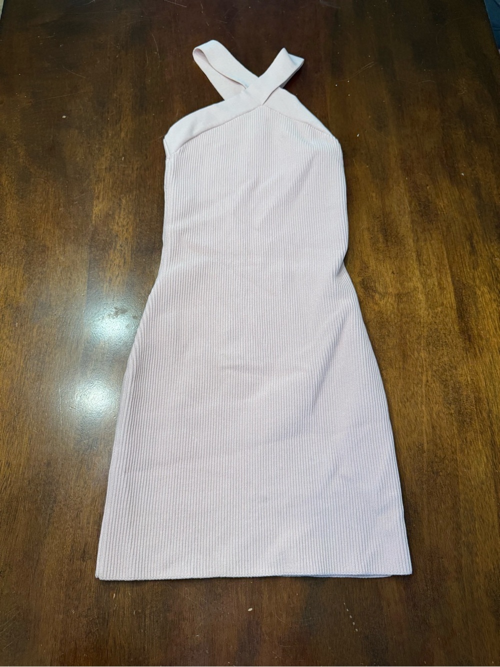 Babaton One-Shoulder Ribbed Bodycon Dress in Light Pink